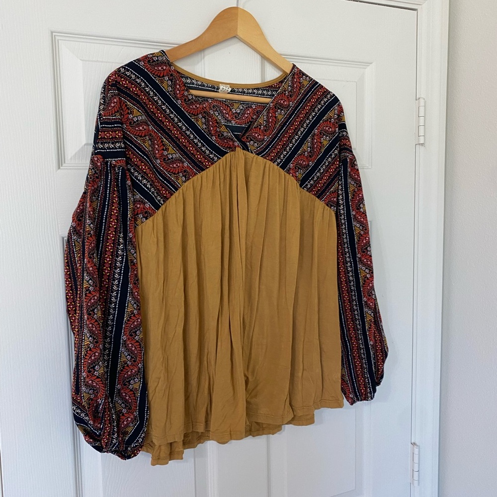 Chic Mustard and Patterned Blouse